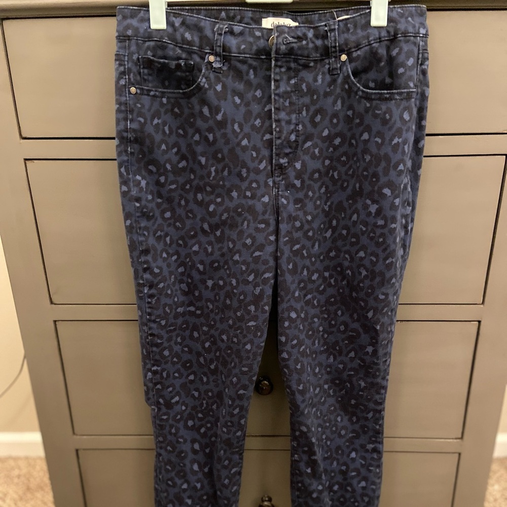 Navy leopard-print jeans, size 12.